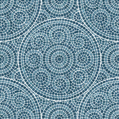 Seamless pattern blue Circular Mosaic. Decorative Antique Stone Ornament.
