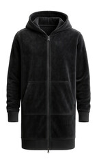 Velour hooded robe with zip front and rib-knit cuffs for cozy evenings