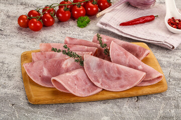Sliced pork ham sausages slices