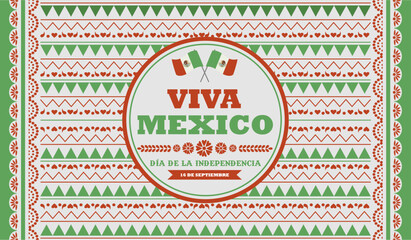 Viva  Mexico - De la independencia de Mexico 2025 vector illustration banner with Mexican papel picado pattern. Translation: Long Live Mexico -The independence day of Mexico 16th September 2025