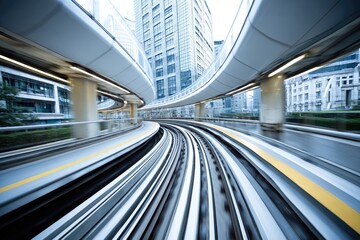 Fototapeta premium Urban elevated train tracks curving through city
