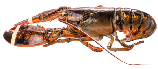 Fresh Canadian lobster isolated on white background with clipping path, premium seafood concept PNG file.