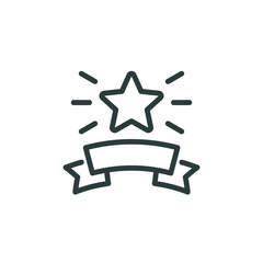 Premium star, high rank, excellence award, outline icons. Line signs sparkling five-pointed star with rays and ribbon. Vector isolated pictograms for web and app on white background editable stroke.