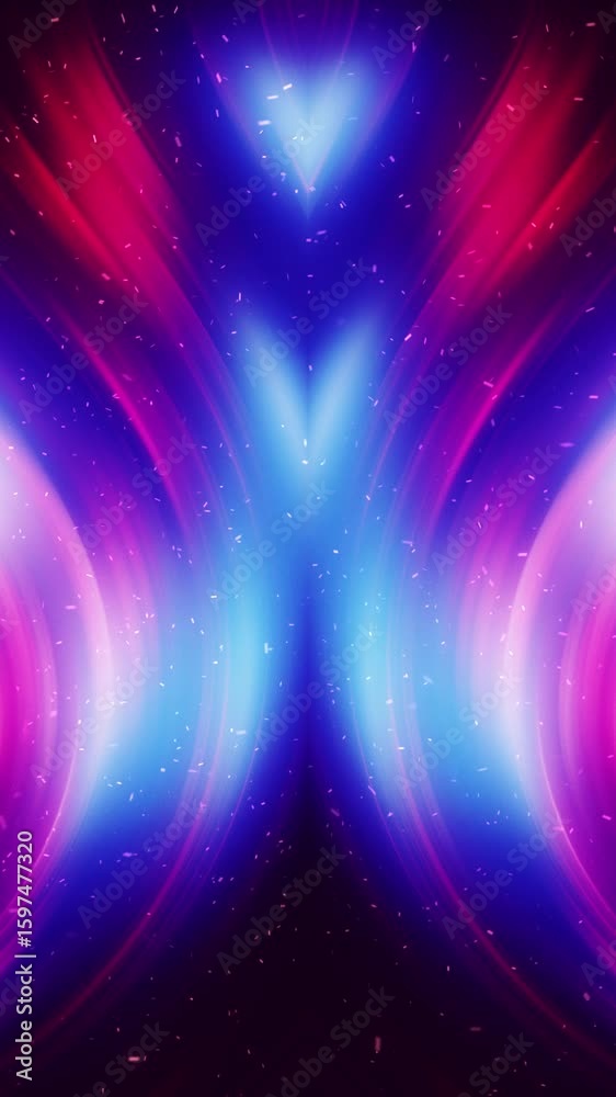 Wall mural abstract shine glowing light red blue gradient with flying particles loop vertical motion background