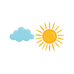 Sunny weather forecast icon with a yellow sun and clouds, a perfect symbol for summer climate design