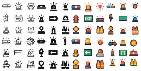 Fototapeta premium Safety and warning icons set – outline, linear, hazard indicators