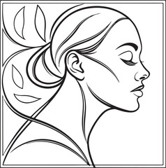 Minimalist Line Art of a Woman’s Face in Profile with Abstract Geometric Background
