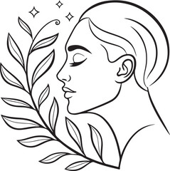 Minimalist Line Art of a Woman’s Face in Profile with Abstract Geometric Background