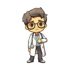 Funny cartoon doctor and scientist characters with stethoscopes, perfect vector illustrations for health, medicine, and science professions, showing smiling people, boys, and even old professors