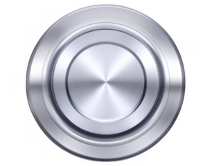 Polished silver metal button with concentric rings isolated on transparent background