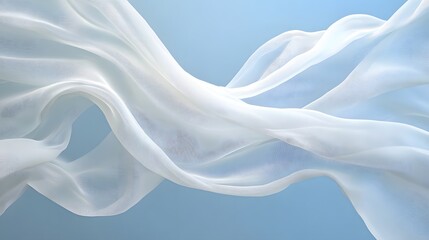 Obraz premium Abstract white flowing fabric or silk with a soft blue background, elegant and smooth, representing movement, grace, and fluidity in modern design