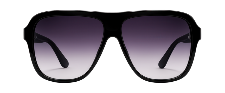 Oversized shield sunglasses with gradient purple lenses and glossy black frame