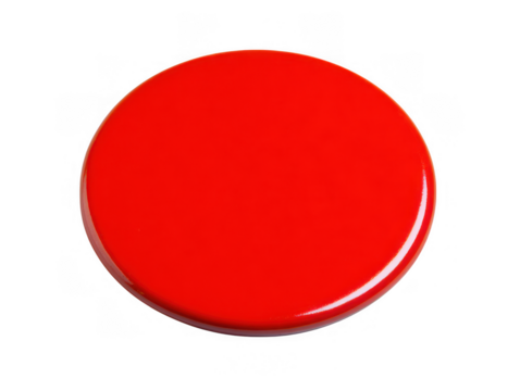 Bright red circular button with subtle highlights isolated on transparent background