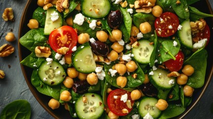 salad with chickpeas, avocado and tomatoes vegetarian