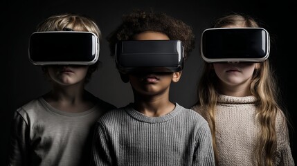 Virtual Reality Experience: Three People Immersed in VR Headset Technology