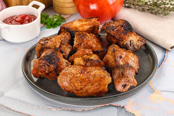 Grilled pork neck meat shashlik