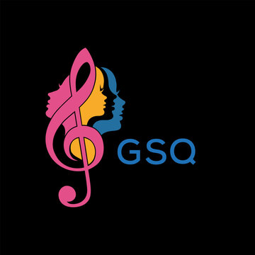GSQ Colorful Music Logo with Female Silhouettes and Treble Clef, GSQ  Later Logo, Creative Women&rsquo;s Face Profiles in Musical Design, Modern Artistic Treble Clef with Feminine Silhouettes.
