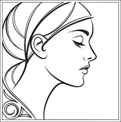 Minimalist Line Art of a Woman’s Face in Profile with Abstract Geometric Background