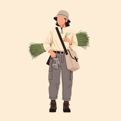 Gardener Holding Fresh Green Harvest with Beige Bag and Hat
