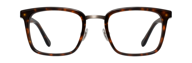 Rectangular tortoiseshell blue light filtering glasses with metal bridge