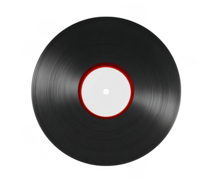 Classic black vinyl record with white label isolated on transparent background