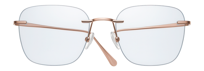 Oversized blue light filtering glasses with rose gold rimless design