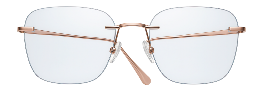 Oversized blue light filtering glasses with rose gold rimless design