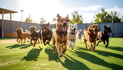 Happy dogs running outdoors