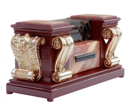 Ornate decorative object with marble and gold accents isolated on transparent background