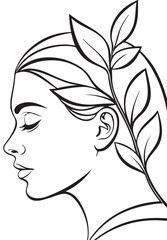 Minimalist Line Art of a Woman’s Face in Profile with Abstract Geometric Background
