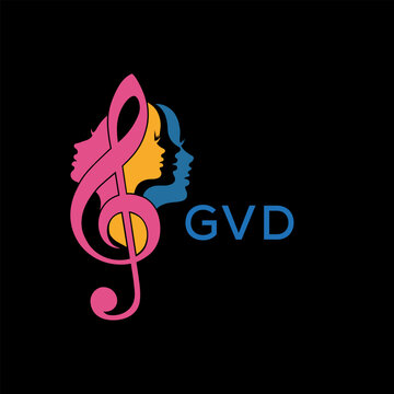 GVD Colorful Music Logo with Female Silhouettes and Treble Clef, GVD  Later Logo, Creative Women&rsquo;s Face Profiles in Musical Design, Modern Artistic Treble Clef with Feminine Silhouettes.
