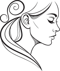 Minimalist Line Art of a Woman’s Face in Profile with Abstract Geometric Background