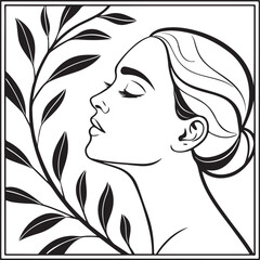 Minimalist Line Art of a Woman’s Face in Profile with Abstract Geometric Background