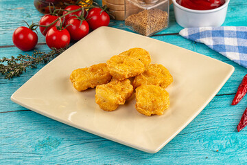 Golden crispy fried chicken nuggets