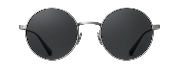 Round frame sunglasses with dark tinted lenses and thin metal arms