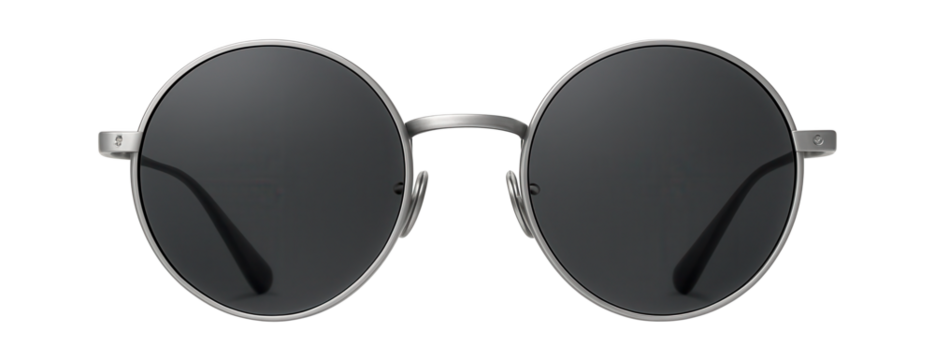 Round frame sunglasses with dark tinted lenses and thin metal arms