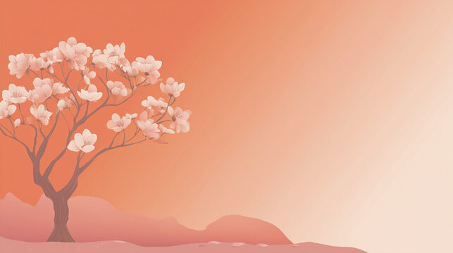 Minimalist Madhu Purnima banner, soft pastel orange-pink gradient, Bodhi tree and honey pot motif, spacious text area, flat vector design,
