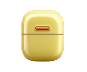 Shiny yellow earbud case with coral accent isolated on transparent background