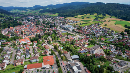 Aerial view around the old town in the city Zell, 77736 on an sunny spring day	