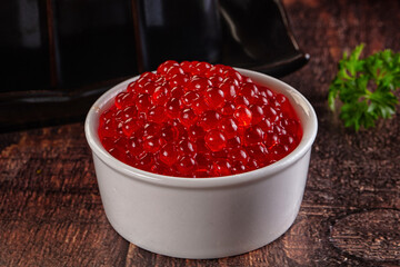 Salmon red caviar in the bowl