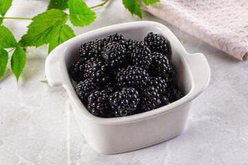 Raw sweet juicy blackberry in the bowl