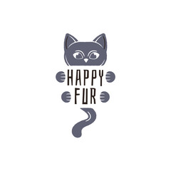 Happy Fur logo. Simple pet grooming logo for cat care salon fur product brand or veterinary service. Vector illustration