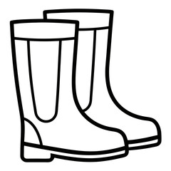 Simple outline drawing of a pair of black rubber rain boots on a white background