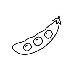 Green pea pod with three peas in minimalist outline style  