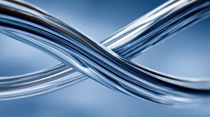 Intertwined, flowing metallic lines in a cool blue tone.