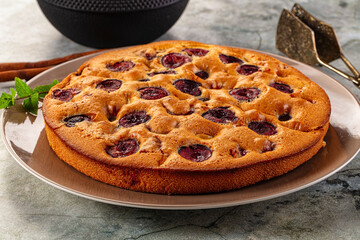 Crust homemade pie with plums
