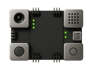 Modular IoT development board with snap-on sensor modules and micro-USB port for prototyping