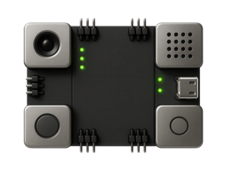 Modular IoT development board with snap-on sensor modules and micro-USB port for prototyping