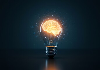Glowing lightbulb with a human brain inside symbolizing a bright idea