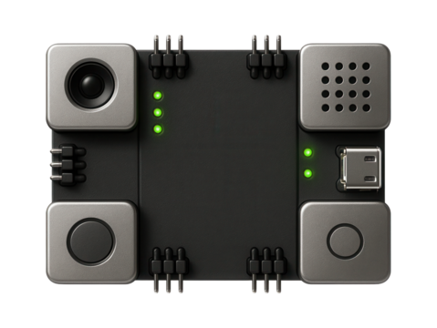 Modular IoT development board with snap-on sensor modules and micro-USB port for prototyping